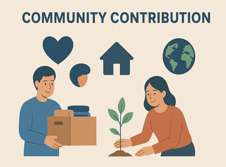 Illustration of community contribution and tree planting