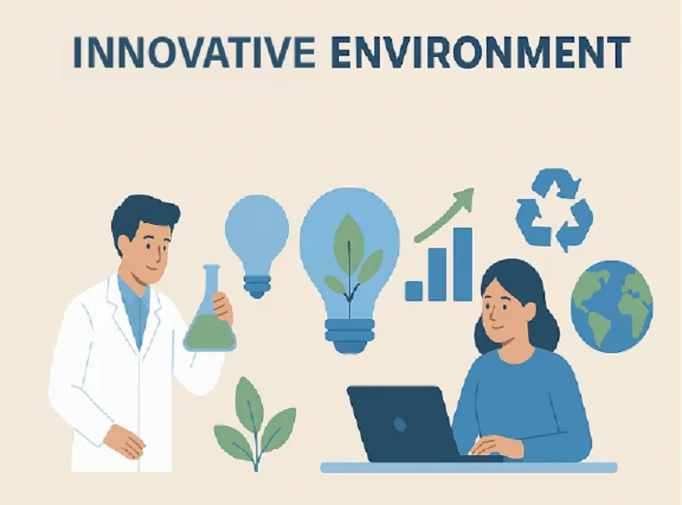 Illustration of an innovative, eco-friendly research environment