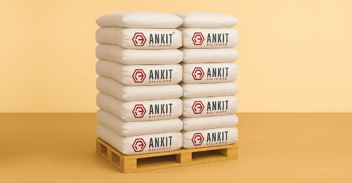 Bags of sodium metasilicate nonahydrate stacked on a pallet